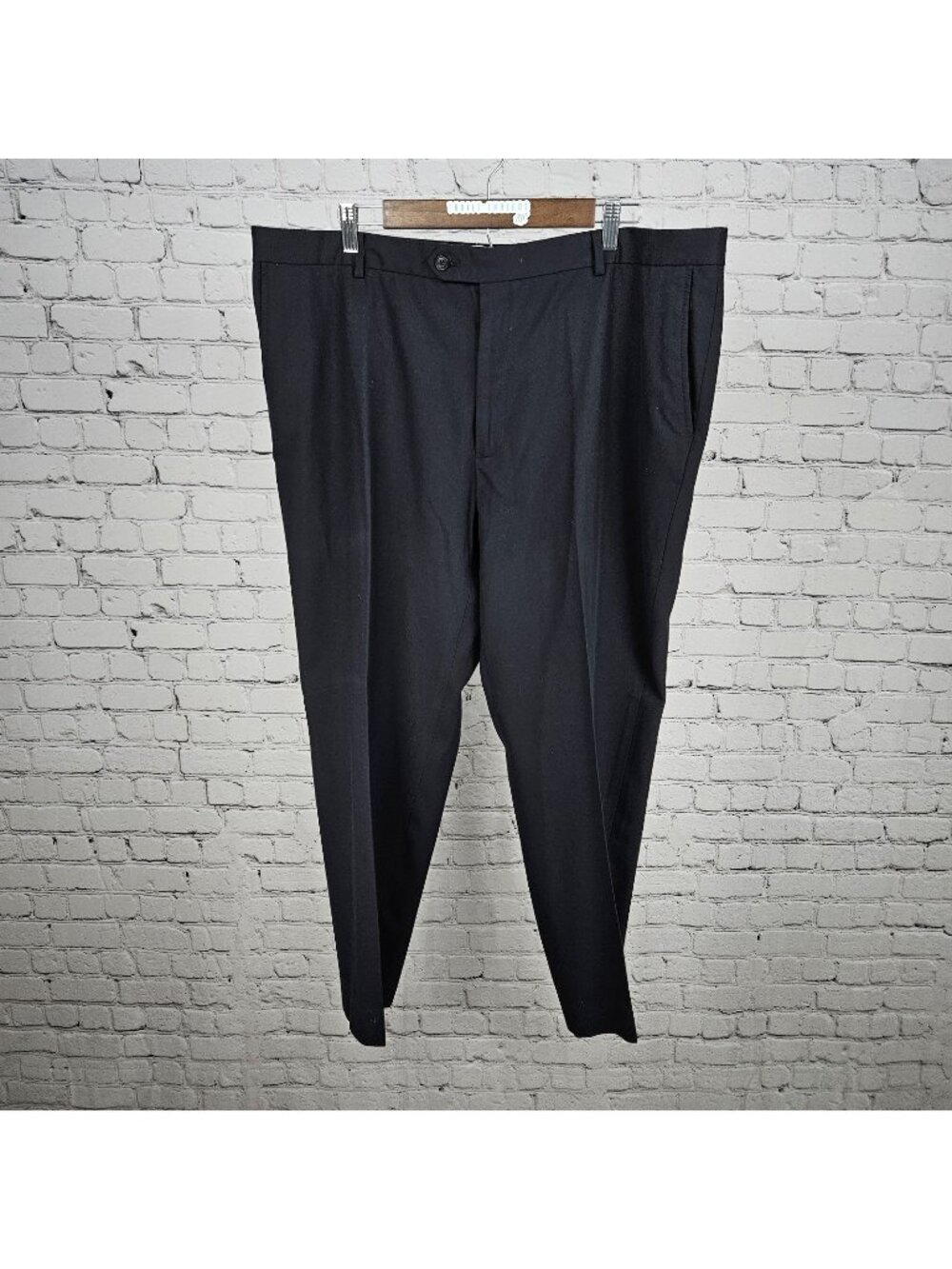 Joseph & Feiss Gold Navy Wool Blend Flat Front Straight Leg Dress Pants 42x29